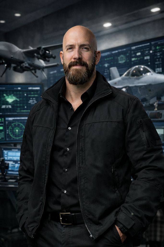 Michael Ligon reviewing drone technology with LigonAI at a private defense facility