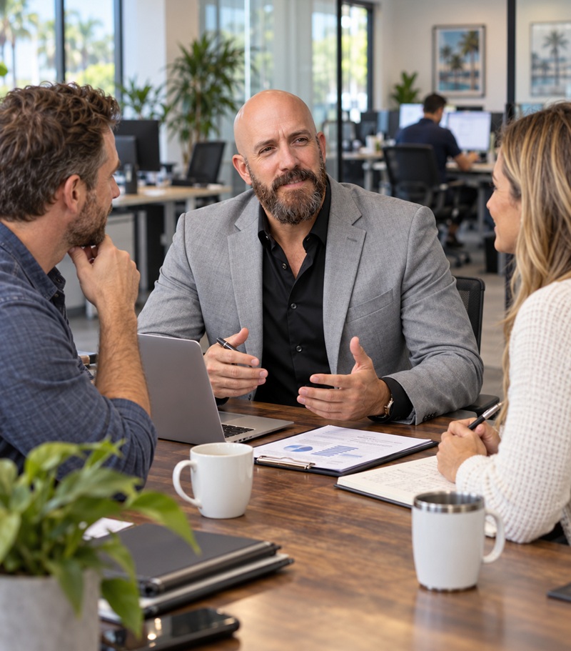 Michael Ligon discussing a complicated business situation with a Florida business owner