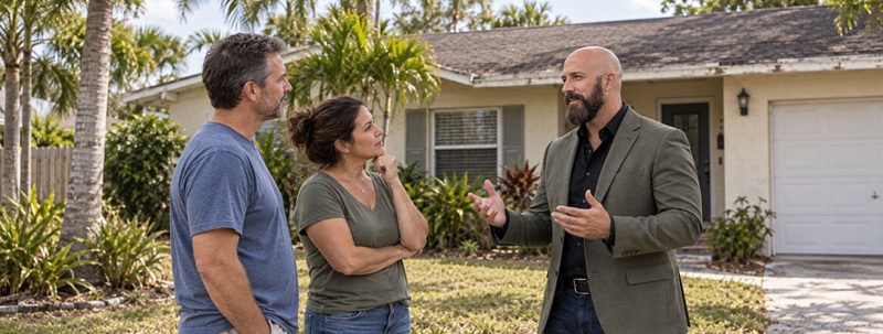 Michael Ligon speaking with homeowners outside a home on Florida's Space Coast